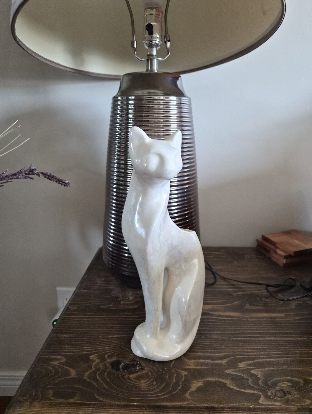White Ceramic Cat Sculpture - Decorative Home Art